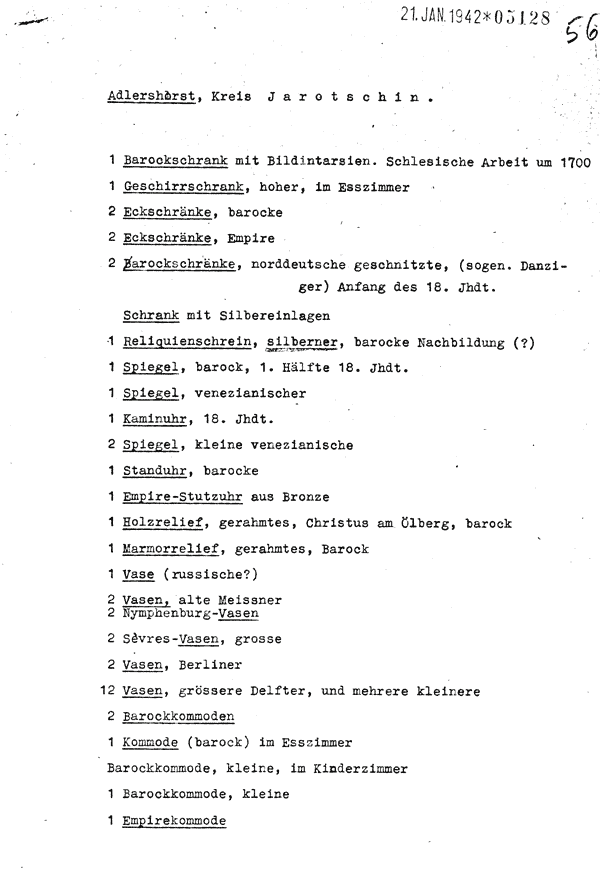 Niemiecki spis dóbr kultury z pałacu Czarneckich w Rusku